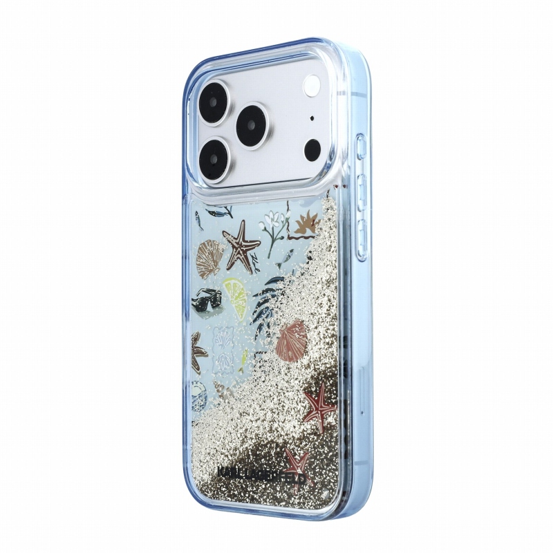 Karl Lagerfeld Liquid Glitter Beach zadný kryt pre iPhone 18 Pro Max, modrý