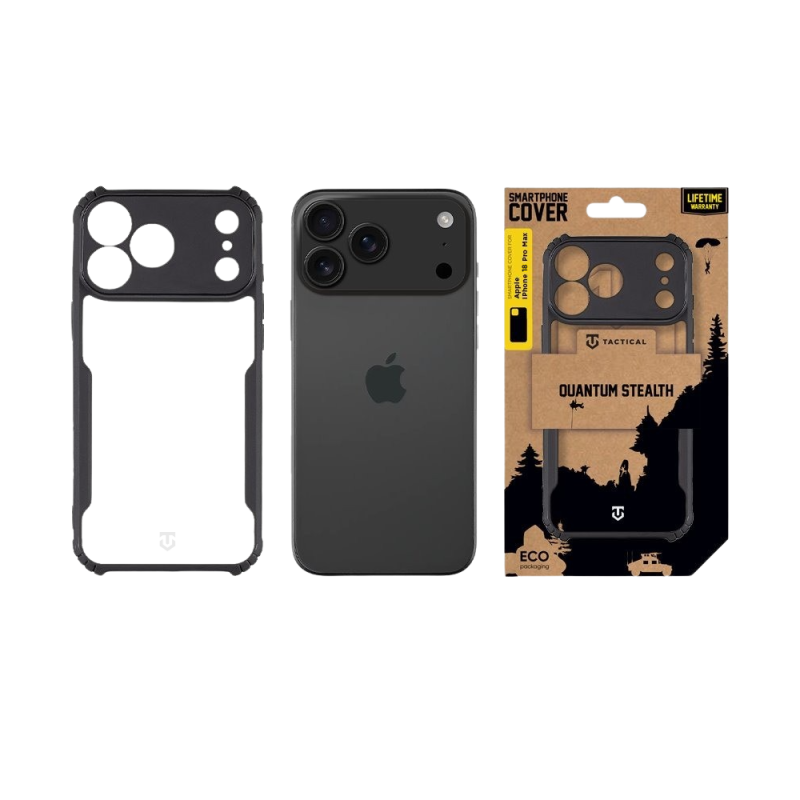 Tactical Quantum Stealth puzdro pre Apple iPhone 18 Pro Max, priehľadné/čierne