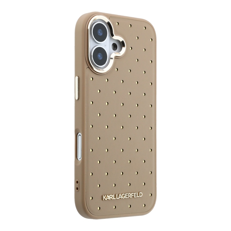 Karl Lagerfeld PU Perforated Gold Dots MagSafe zadný kryt pre iPhone 17, béžový