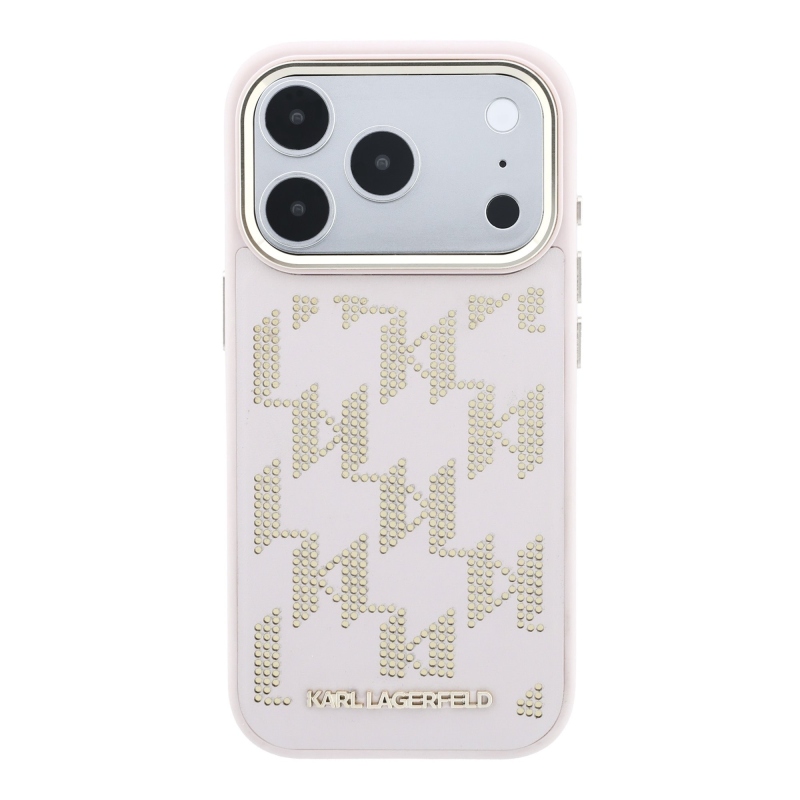 Karl Lagerfeld PU perforovaný obal s monogramom a MagSafe pre iPhone 17 Pro, ružový