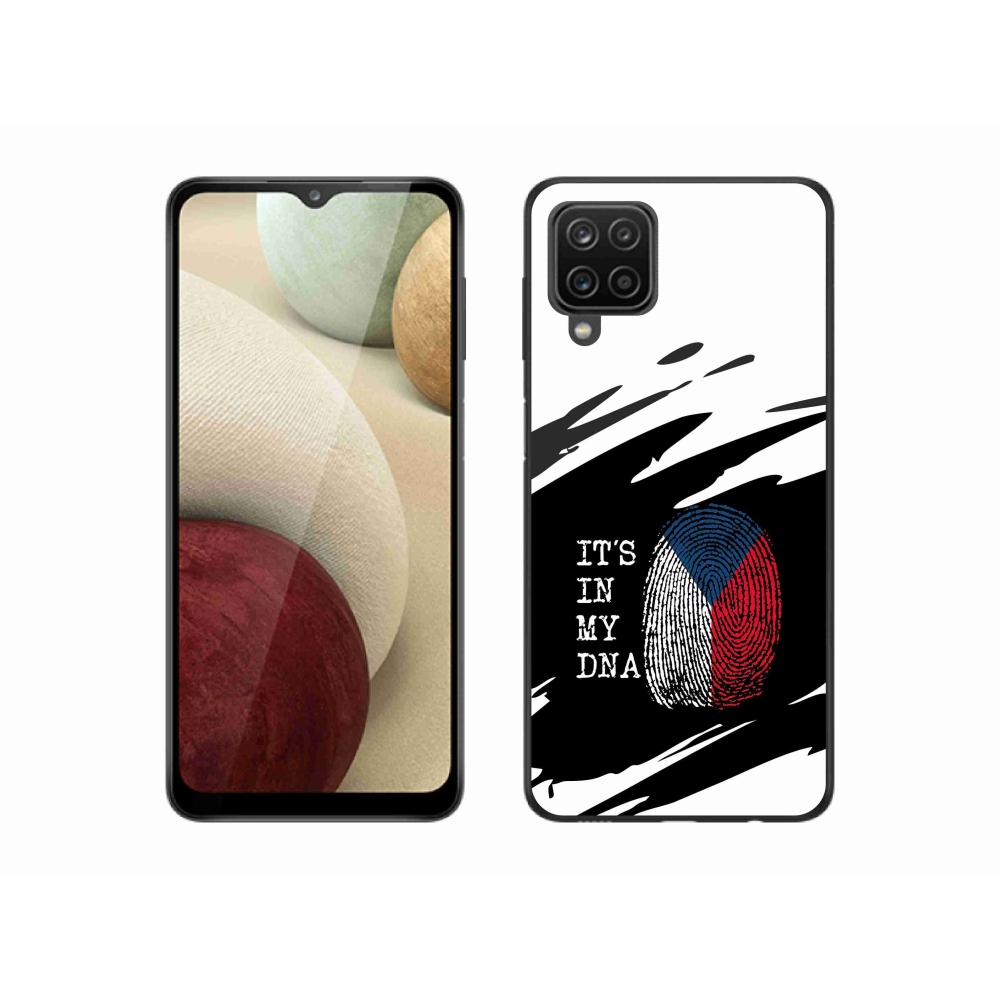 Gélový kryt mmCase na Samsung Galaxy A12 - vlajka odtlačok prsta čiernobiele pozadie