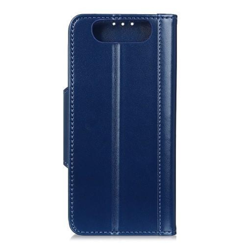 Stand elegantné PU kožené peněženkové púzdro pre mobil Samsung Galaxy A80 / A90 - tmavomodrej