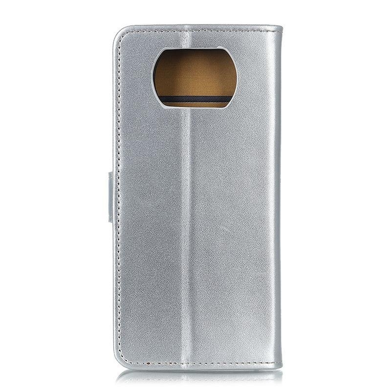 Stand PU kožené peněženkové puzdro na mobil Xiaomi Poco X3/X3 Pro - strieborné