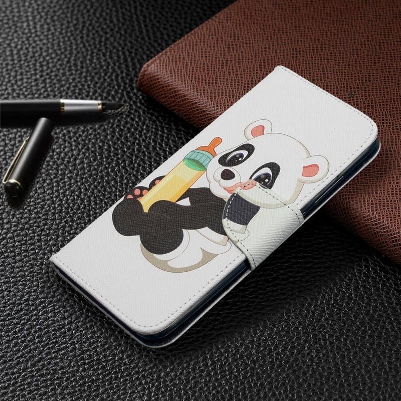 Stand PU kožené peněženkové puzdro na mobil Xiaomi Redmi 8A - panda a fľaška