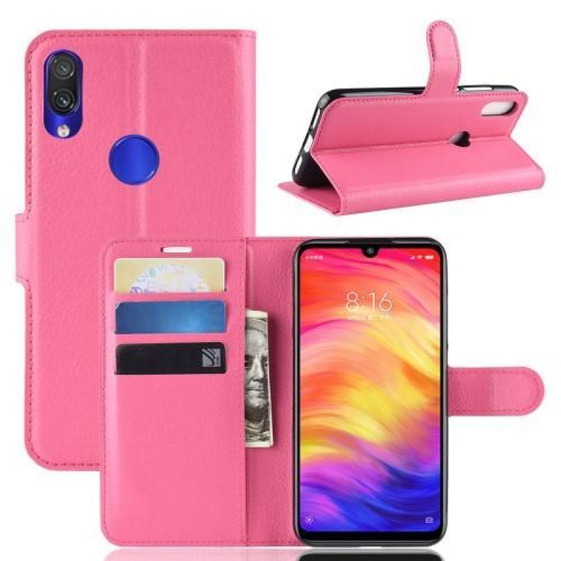 Stand PU kožené peňaženkové puzdro na Xiaomi Redmi Note 7 - rose