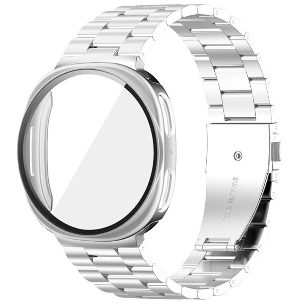 Steel nerezový remienok + plastové púzdro so sklom na Samsung Galaxy Watch9 40mm/Watch8 40mm - strieborný