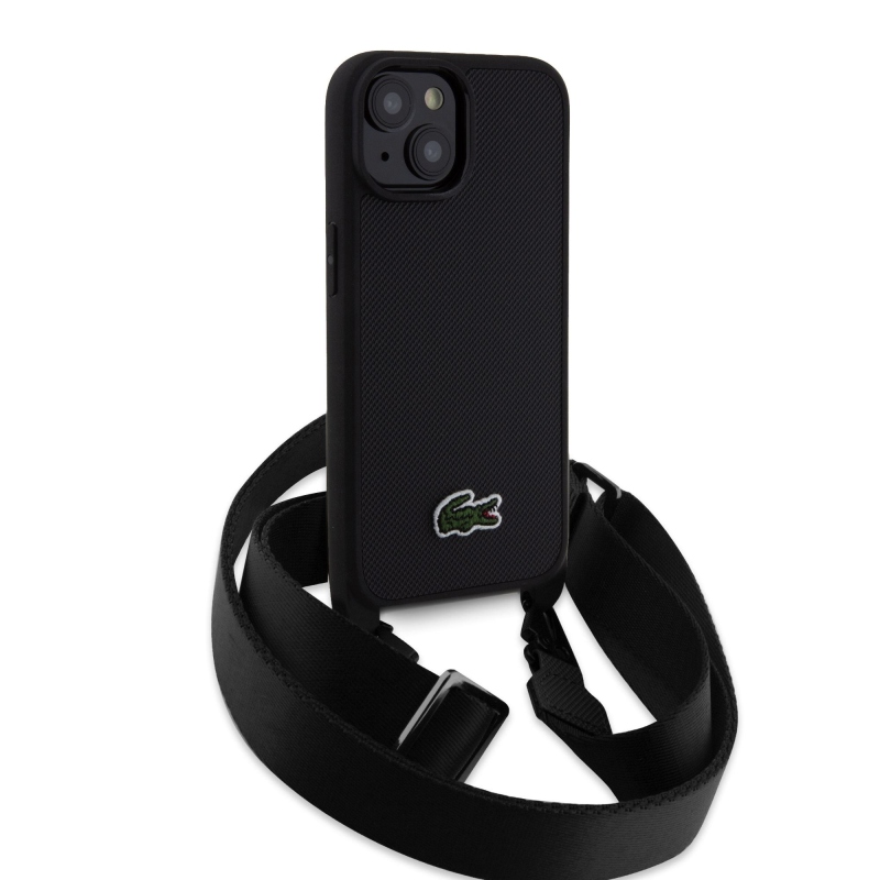 Lacoste Iconic Petit Pique Crossbody Strap Woven Logo Zadný kryt pre iPhone 15 Black
