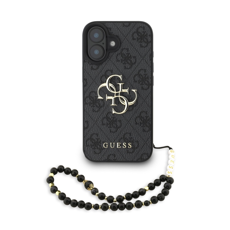 Guess PU 4G Metal Logo Strap Zadný Kryt pre iPhone 16 Black