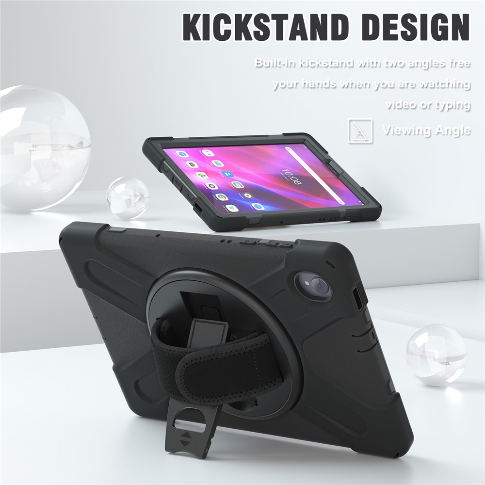 Strap odolný kryt s držiakom na ruku a ramenným popruhom na Lenovo Tab M10 Plus TB-X606F/X/V - čierny