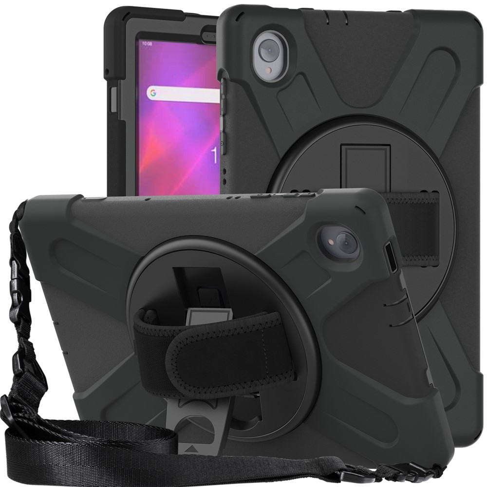 Strap odolný kryt s držiakom na ruku a ramenným popruhom na Lenovo Tab M10 Plus TB-X606F/X/V - čierny