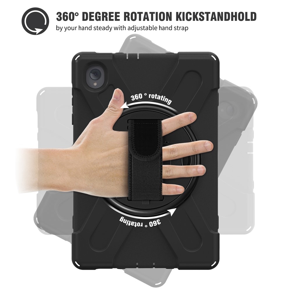 Strap odolný kryt s držiakom na ruku a ramenným popruhom na Lenovo Tab M10 Plus TB-X606F/X/V - čierny