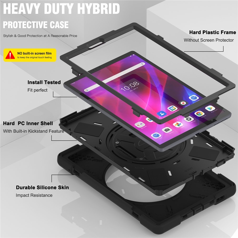 Strap odolný kryt s držiakom na ruku a ramenným popruhom na Lenovo Tab M10 Plus TB-X606F/X/V - čierny