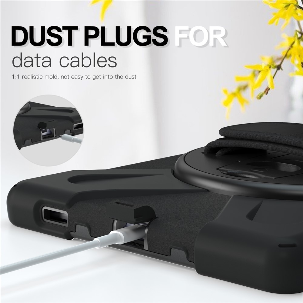 Strap odolný kryt s držiakom na ruku a ramenným popruhom na Lenovo Tab M10 Plus TB-X606F/X/V - čierny