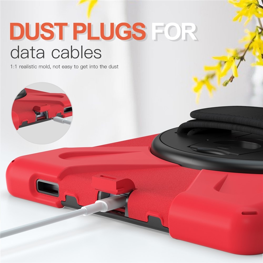 Strap odolný kryt s držiakom na ruku a ramenným popruhom na Lenovo Tab M10 Plus TB-X606F/X/V - červený