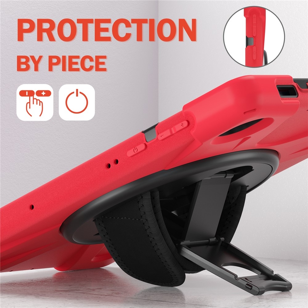 Strap odolný kryt s držiakom na ruku a ramenným popruhom na Lenovo Tab M10 Plus TB-X606F/X/V - červený