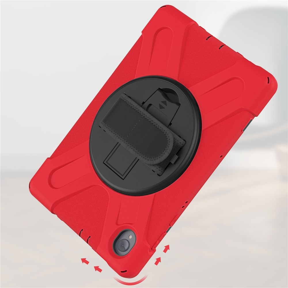 Strap odolný kryt s držiakom na ruku a ramenným popruhom na Lenovo Tab M10 Plus TB-X606F/X/V - červený