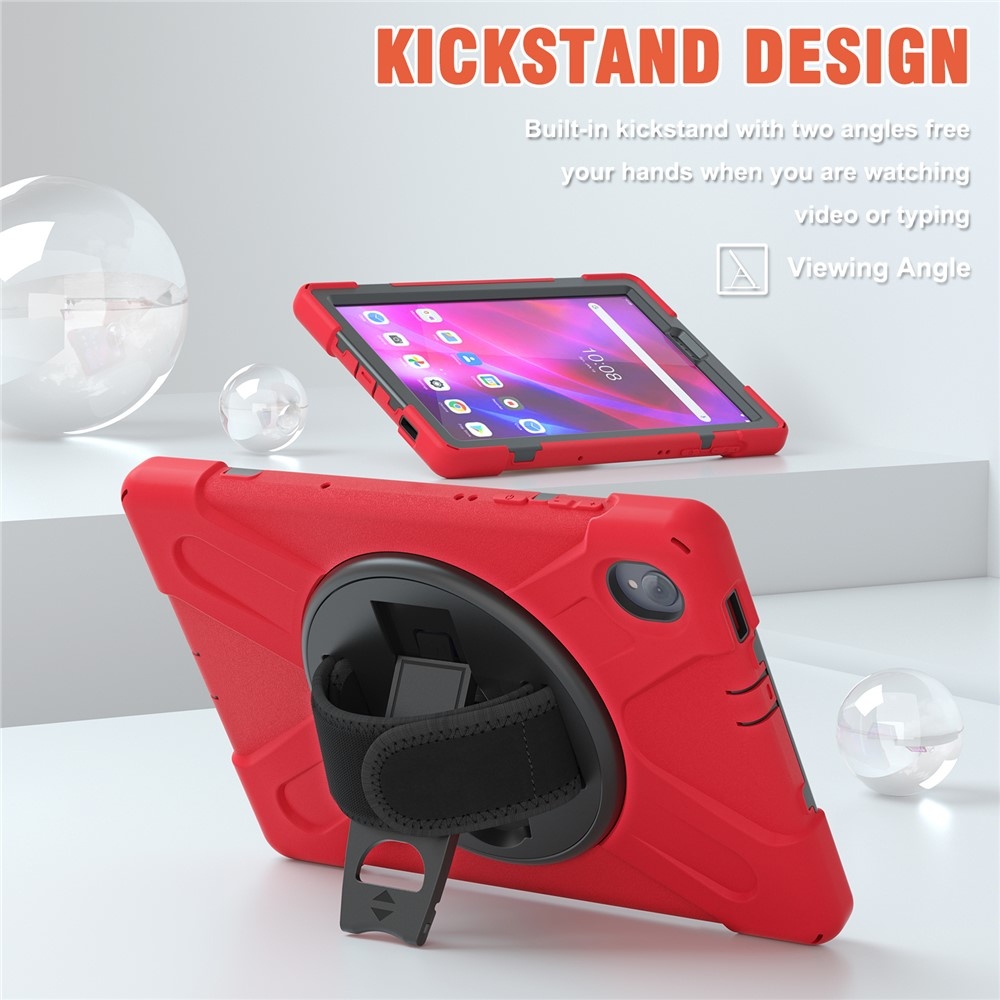 Strap odolný kryt s držiakom na ruku a ramenným popruhom na Lenovo Tab M10 Plus TB-X606F/X/V - červený