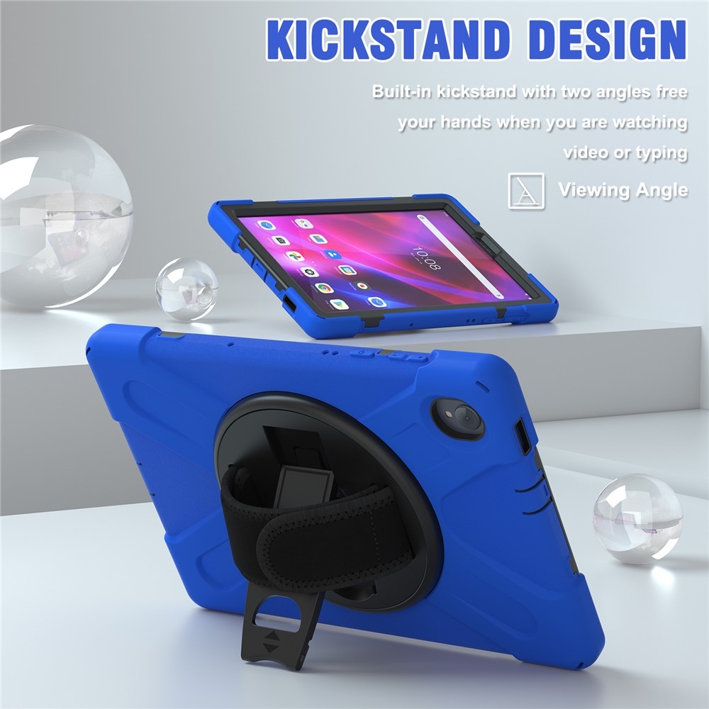 Strap odolný kryt s držiakom na ruku a ramenným popruhom na Lenovo Tab M10 Plus TB-X606F/X/V - modrý