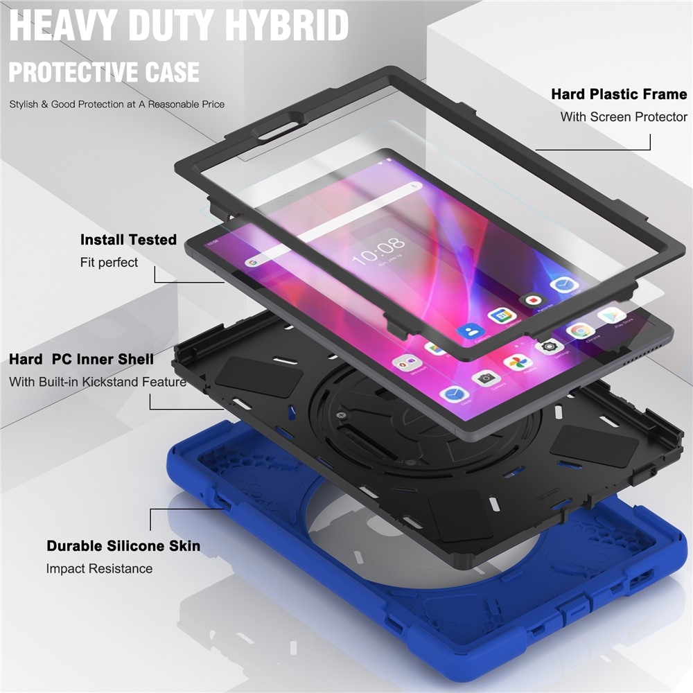 Strap odolný kryt s držiakom na ruku a ramenným popruhom na Lenovo Tab M10 Plus TB-X606F/X/V - modrý