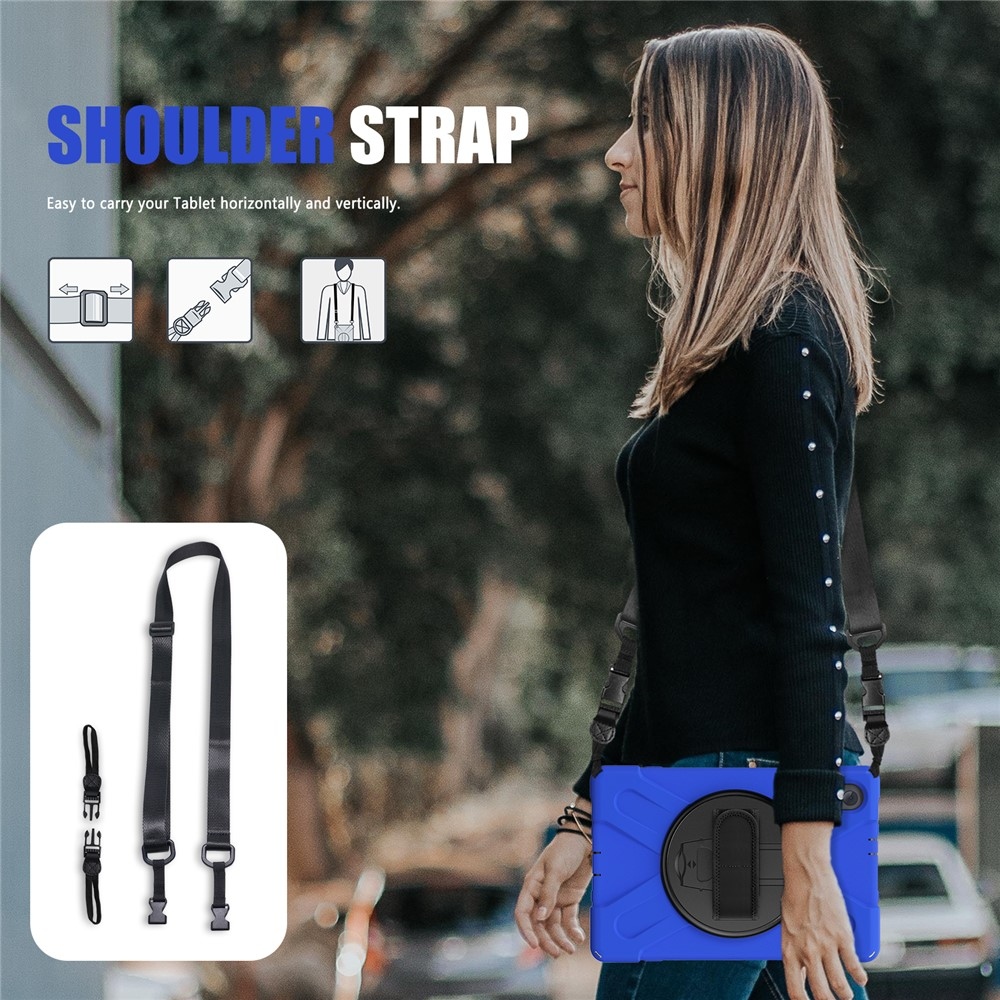 Strap odolný kryt s držiakom na ruku a ramenným popruhom na Lenovo Tab M10 Plus TB-X606F/X/V - modrý