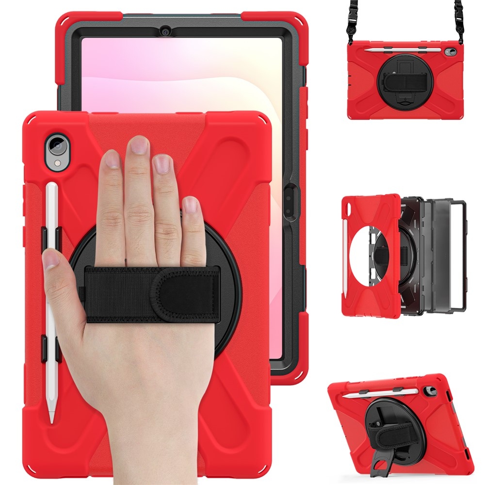 Strap odolný kryt s držiakom na ruku a ramenným popruhom na Samsung Galaxy Tab S11 - červený