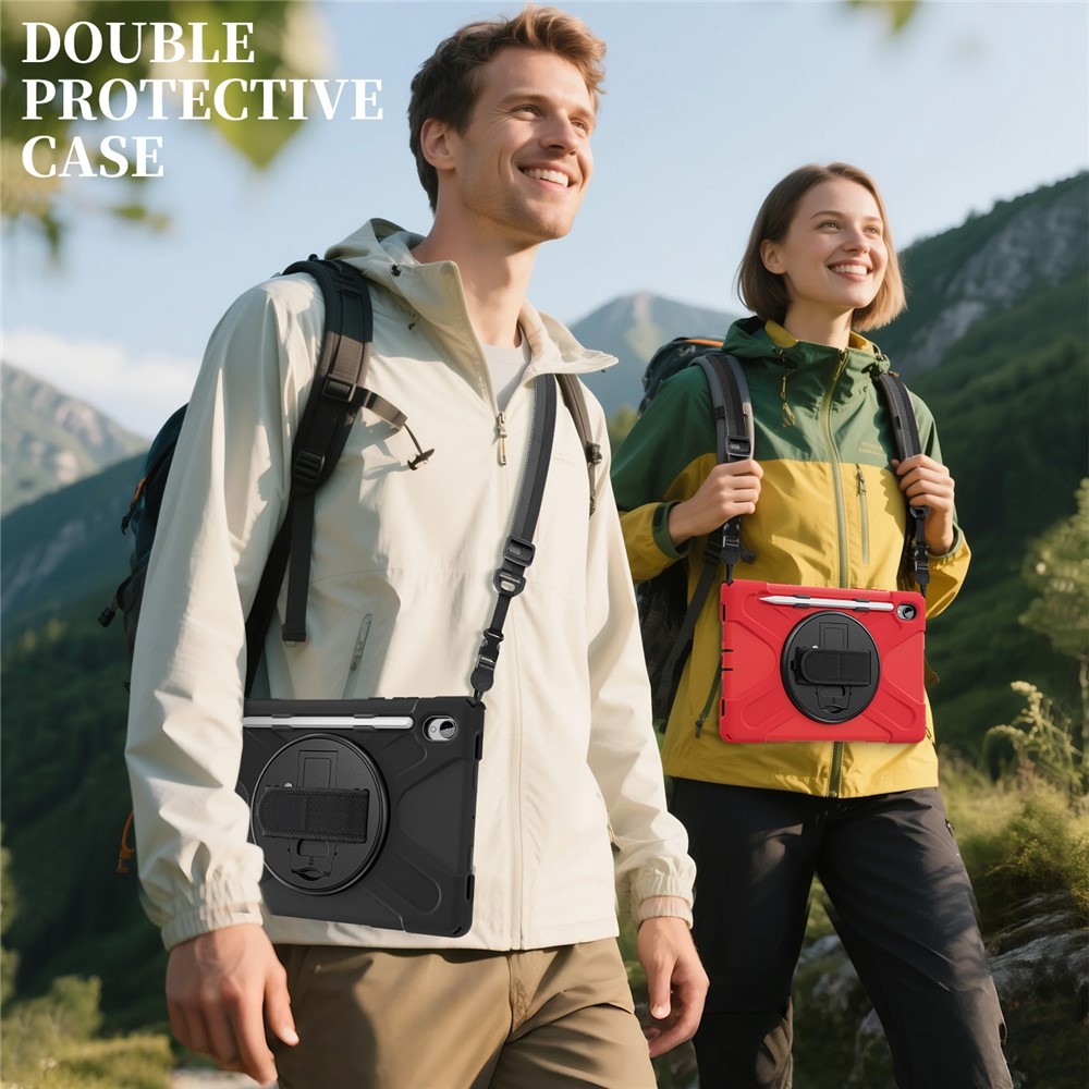 Strap odolný kryt s držiakom na ruku a ramenným popruhom na Samsung Galaxy Tab S11 - červený
