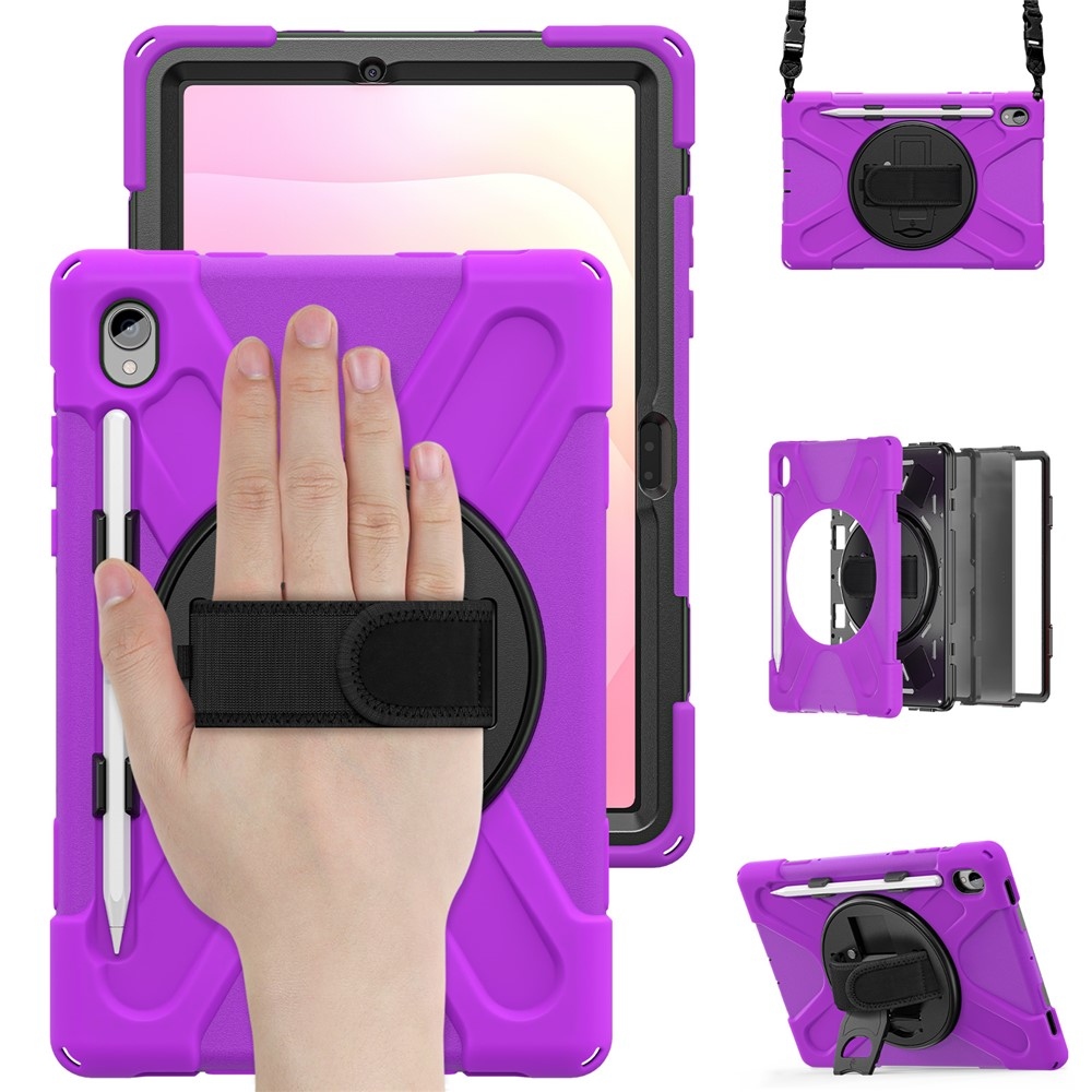 Strap odolný kryt s držiakom na ruku a ramenným popruhom na Samsung Galaxy Tab S11 - fialový
