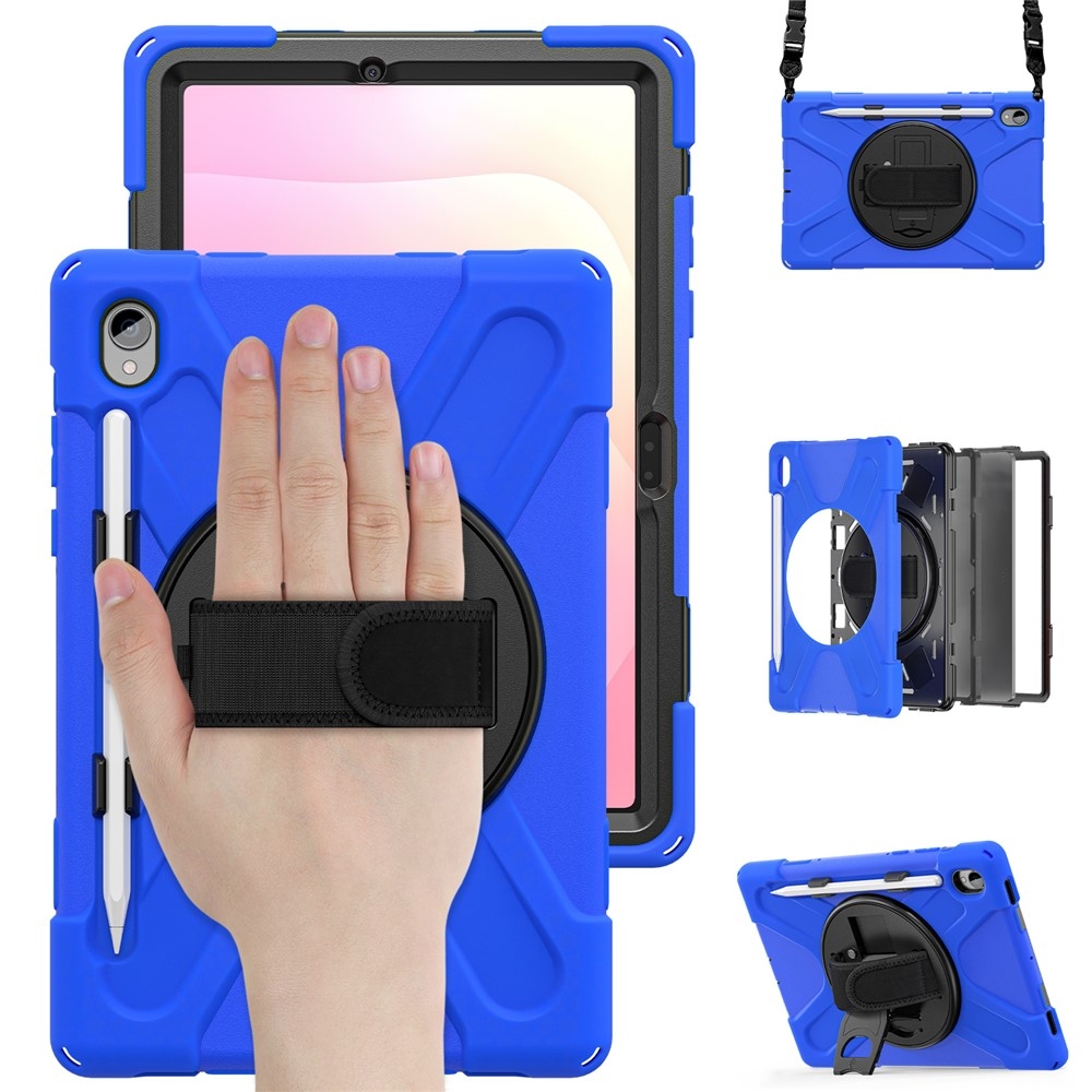 Strap odolný kryt s držiakom na ruku a ramenným popruhom na Samsung Galaxy Tab S11 - modrý