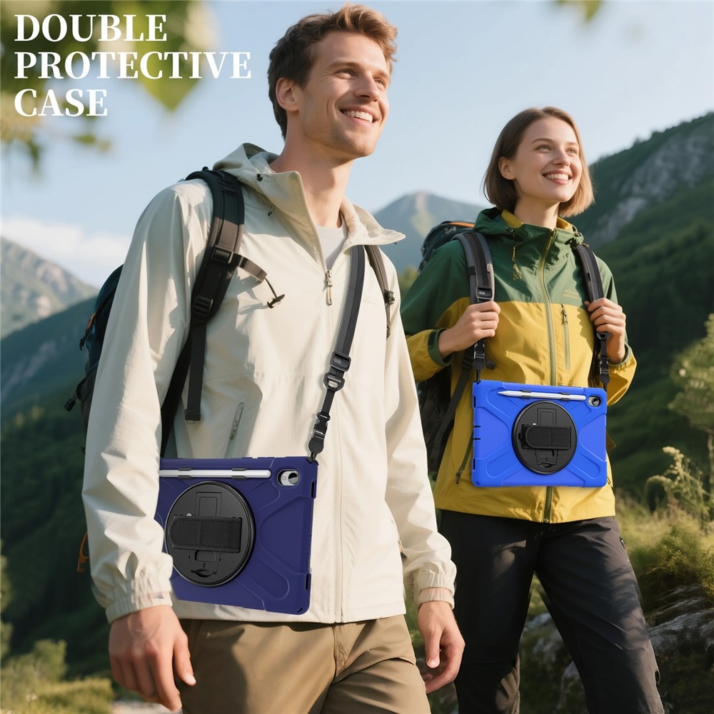 Strap odolný kryt s držiakom na ruku a ramenným popruhom na Samsung Galaxy Tab S11 - modrý