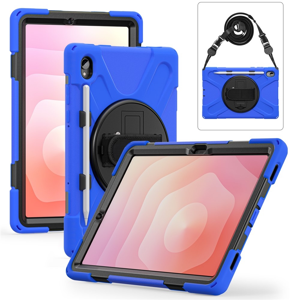 Strap odolný kryt s držiakom na ruku a ramenným popruhom na Samsung Galaxy Tab S11 - modrý
