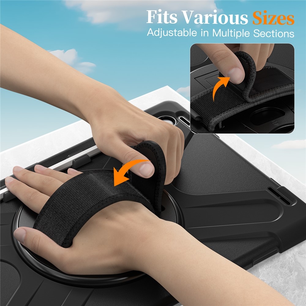 Strap odolný kryt s držiakom na ruku a ramenným popruhom na Samsung Galaxy Tab S11 Ultra - čierny