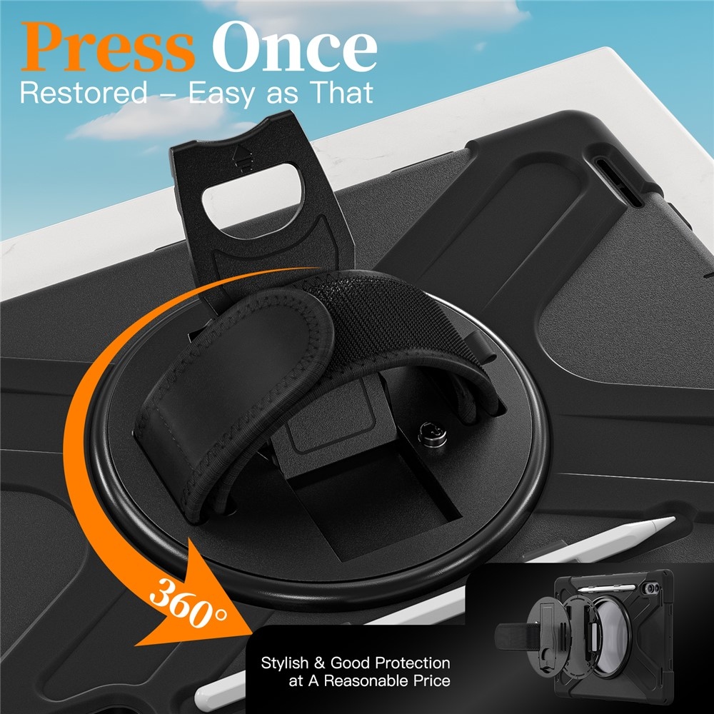 Strap odolný kryt s držiakom na ruku a ramenným popruhom na Samsung Galaxy Tab S11 Ultra - čierny