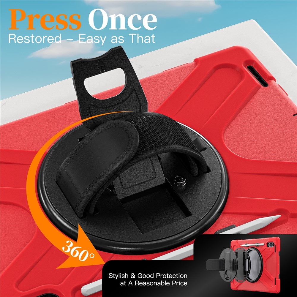 Strap odolný kryt s držiakom na ruku a ramenným popruhom na Samsung Galaxy Tab S11 Ultra - červený