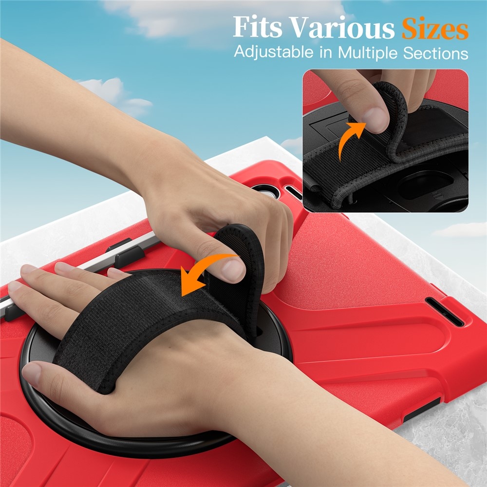 Strap odolný kryt s držiakom na ruku a ramenným popruhom na Samsung Galaxy Tab S11 Ultra - červený