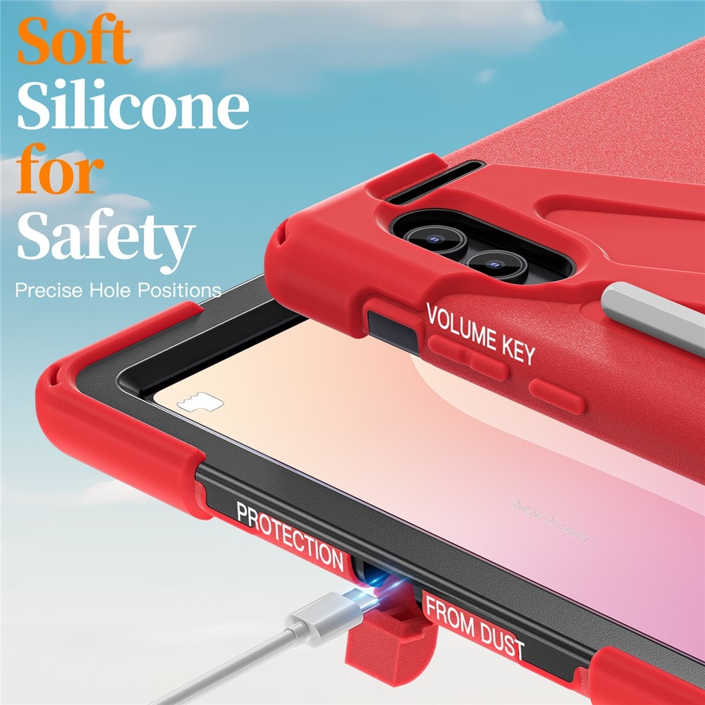 Strap odolný kryt s držiakom na ruku a ramenným popruhom na Samsung Galaxy Tab S11 Ultra - červený