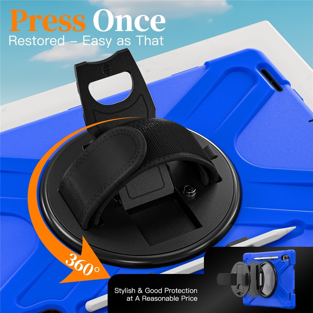 Strap odolný kryt s držiakom na ruku a ramenným popruhom na Samsung Galaxy Tab S11 Ultra - modrý