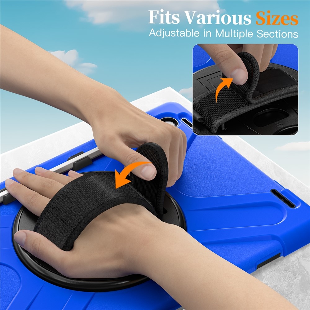 Strap odolný kryt s držiakom na ruku a ramenným popruhom na Samsung Galaxy Tab S11 Ultra - modrý