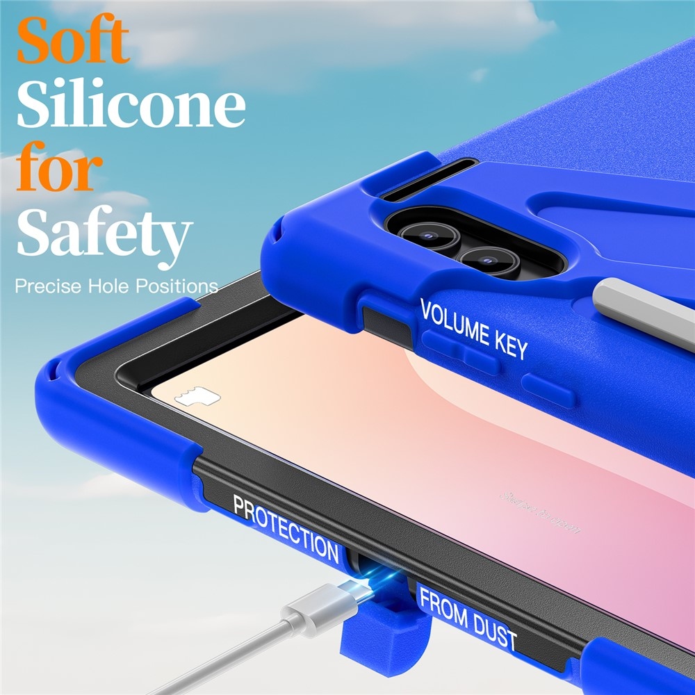 Strap odolný kryt s držiakom na ruku a ramenným popruhom na Samsung Galaxy Tab S11 Ultra - modrý