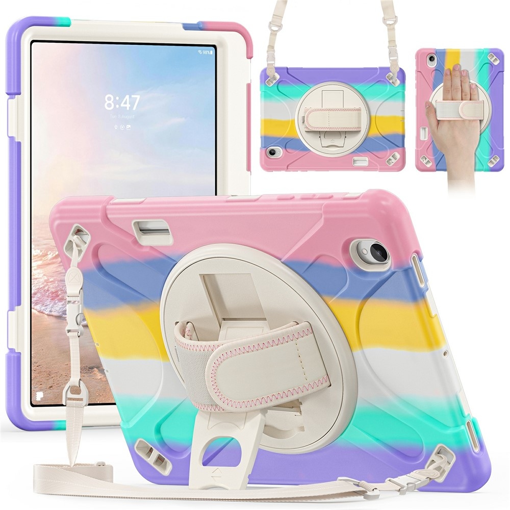 Strap odolný kryt s držiakom na ruku a ramenným popruhom na Samsung Galaxy Tab S12+ - farebné pruhy