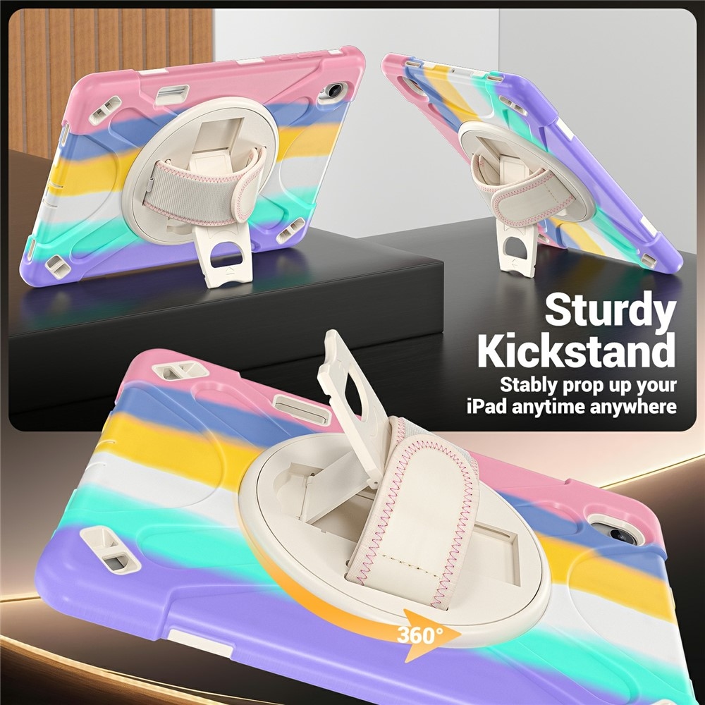 Strap odolný kryt s držiakom na ruku a ramenným popruhom na Samsung Galaxy Tab S12+ - farebné pruhy