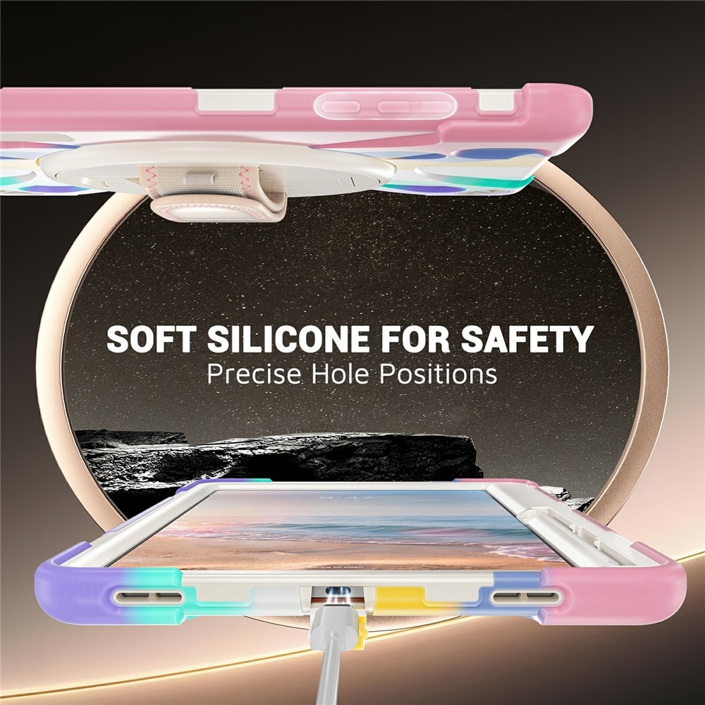 Strap odolný kryt s držiakom na ruku a ramenným popruhom na Samsung Galaxy Tab S12+ - farebné pruhy