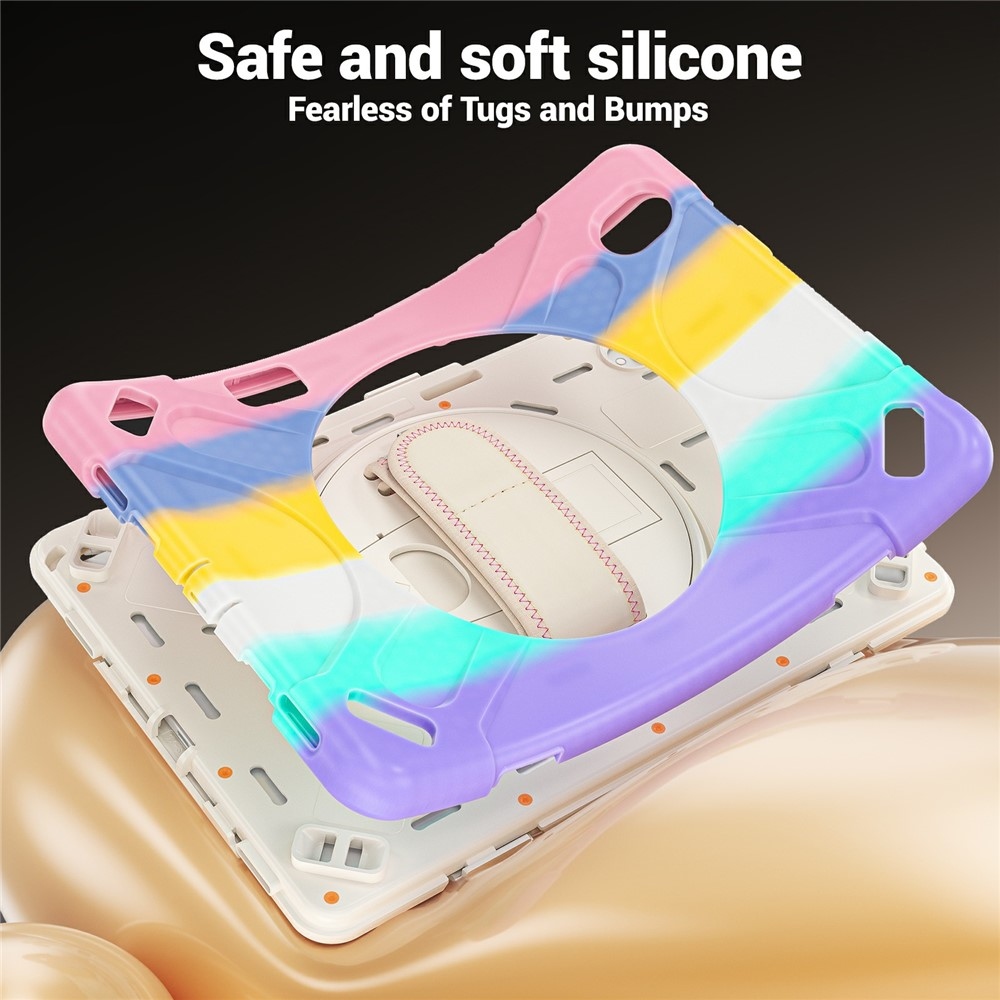 Strap odolný kryt s držiakom na ruku a ramenným popruhom na Samsung Galaxy Tab S12+ - farebné pruhy