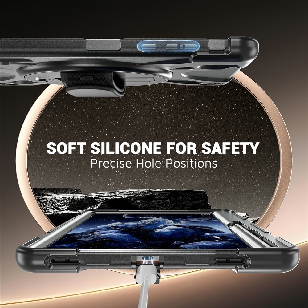 Strap odolný kryt s držiakom na ruku a ramenným popruhom na Samsung Galaxy Tab S12+ - čierny