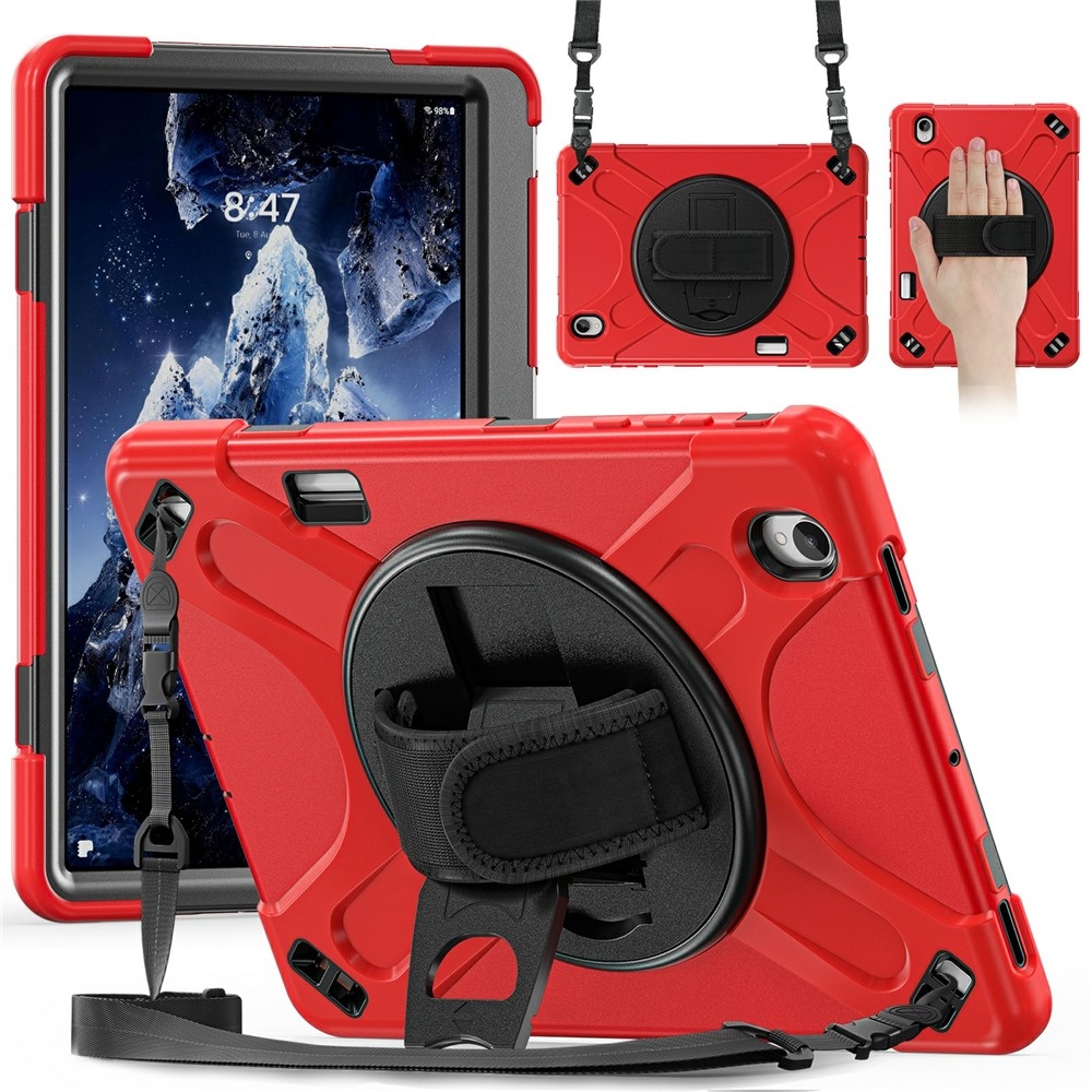 Strap odolný kryt s držiakom na ruku a ramenným popruhom na Samsung Galaxy Tab S12+ - červený