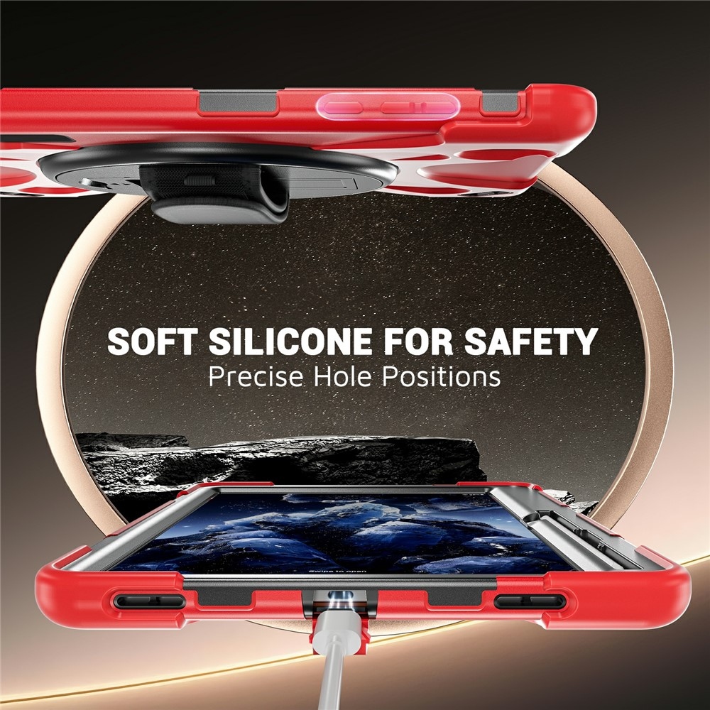 Strap odolný kryt s držiakom na ruku a ramenným popruhom na Samsung Galaxy Tab S12+ - červený