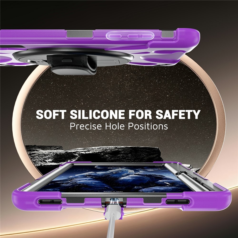 Strap odolný kryt s držiakom na ruku a ramenným popruhom na Samsung Galaxy Tab S12+ - fialový