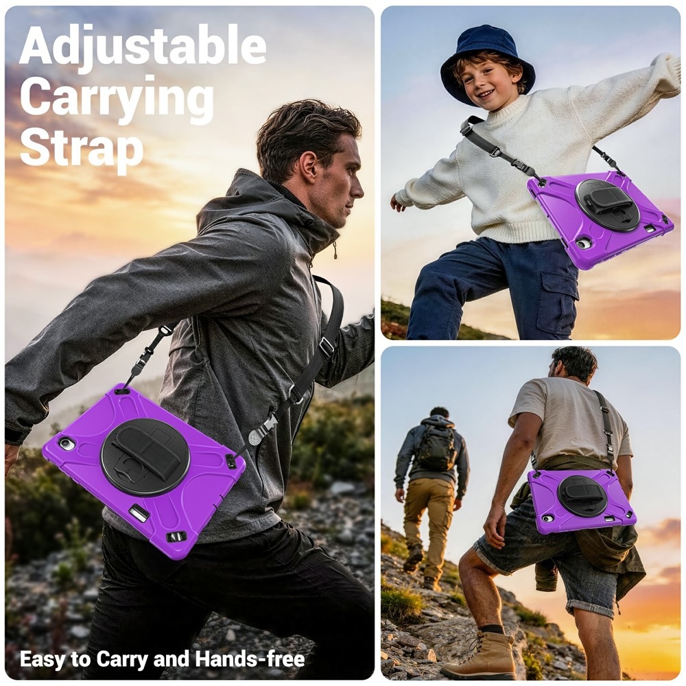 Strap odolný kryt s držiakom na ruku a ramenným popruhom na Samsung Galaxy Tab S12+ - fialový