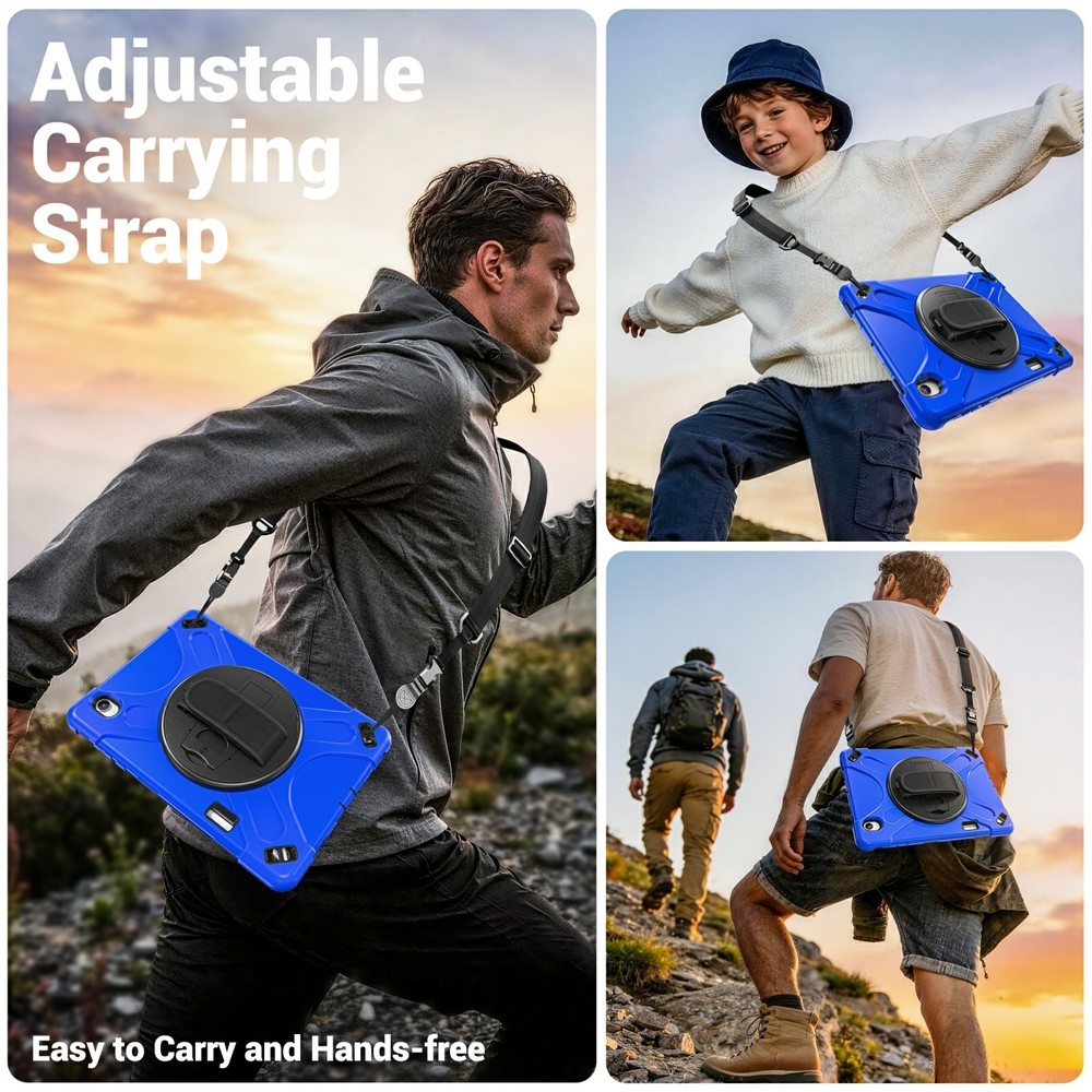 Strap odolný kryt s držiakom na ruku a ramenným popruhom na Samsung Galaxy Tab S12+ - modrý