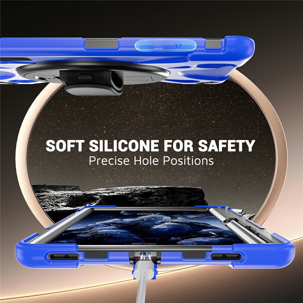 Strap odolný kryt s držiakom na ruku a ramenným popruhom na Samsung Galaxy Tab S12+ - modrý