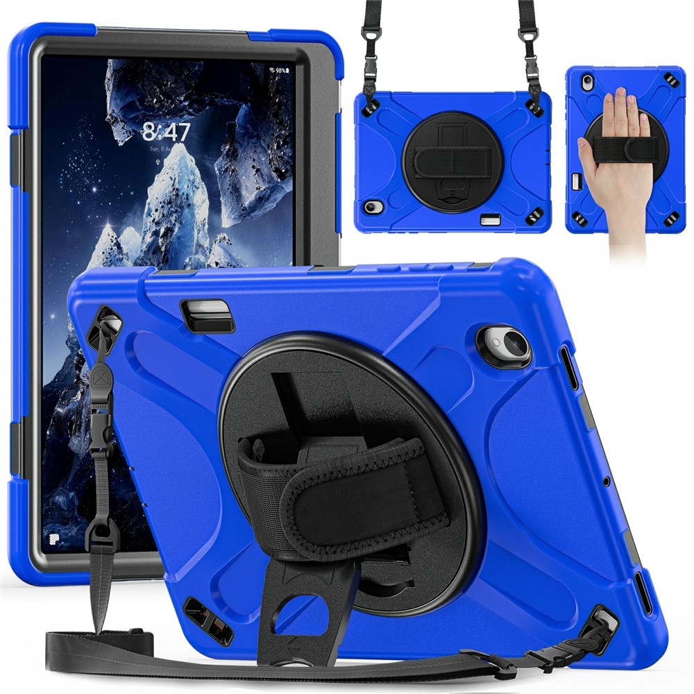 Strap odolný kryt s držiakom na ruku a ramenným popruhom na Samsung Galaxy Tab S12+ - modrý